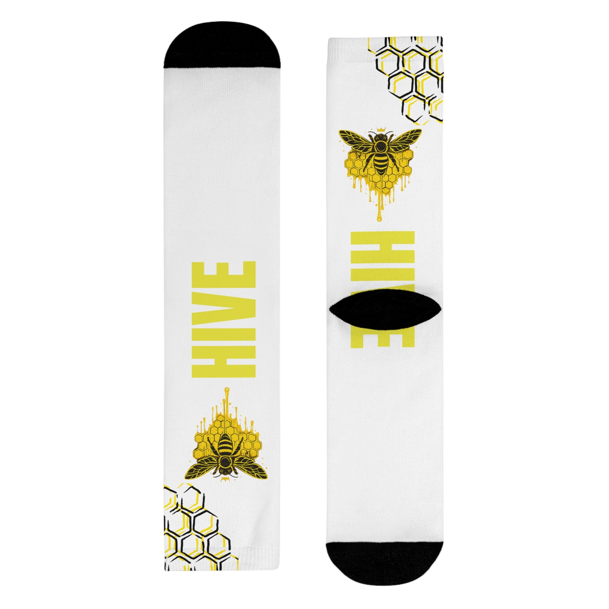Genesis Code "Hive Mind" Sublimation Crew Socks — Bee & Honeycomb Graphic