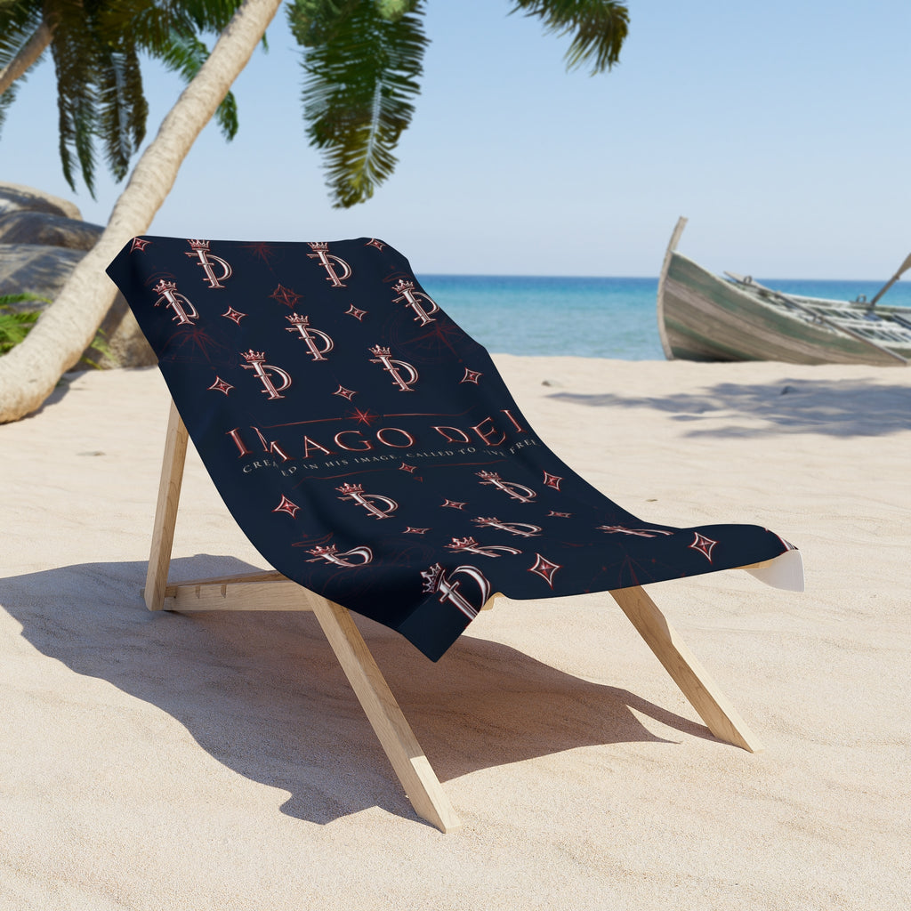 Luxury Monogram Beach Towel — Imago Dei Script Pattern