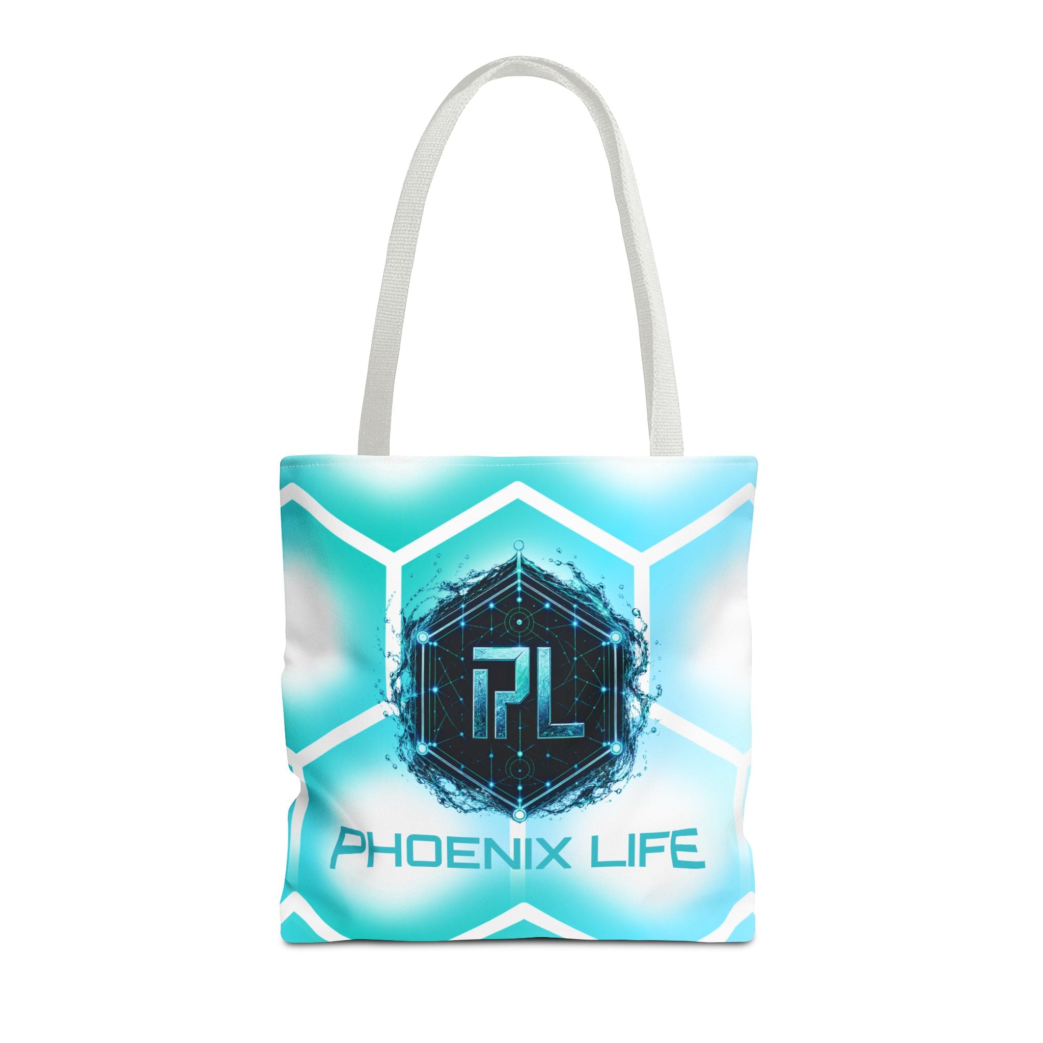 Phoenix Life "AQUA Matrix" Tote Bag - Blue Geometric All-Over Print