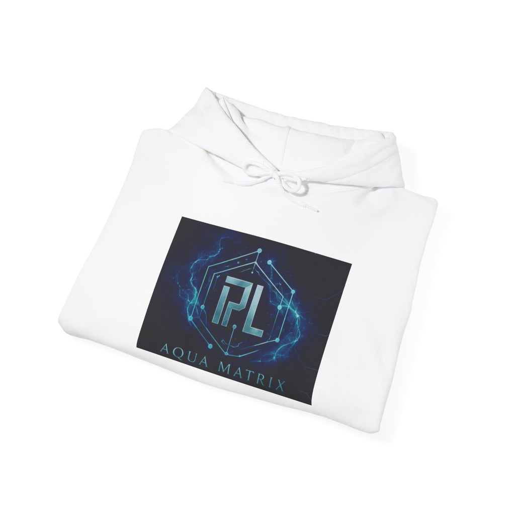 Aqua Matrix Logo Hoodie — Futuristic Tech Graphic Sweatshirt
