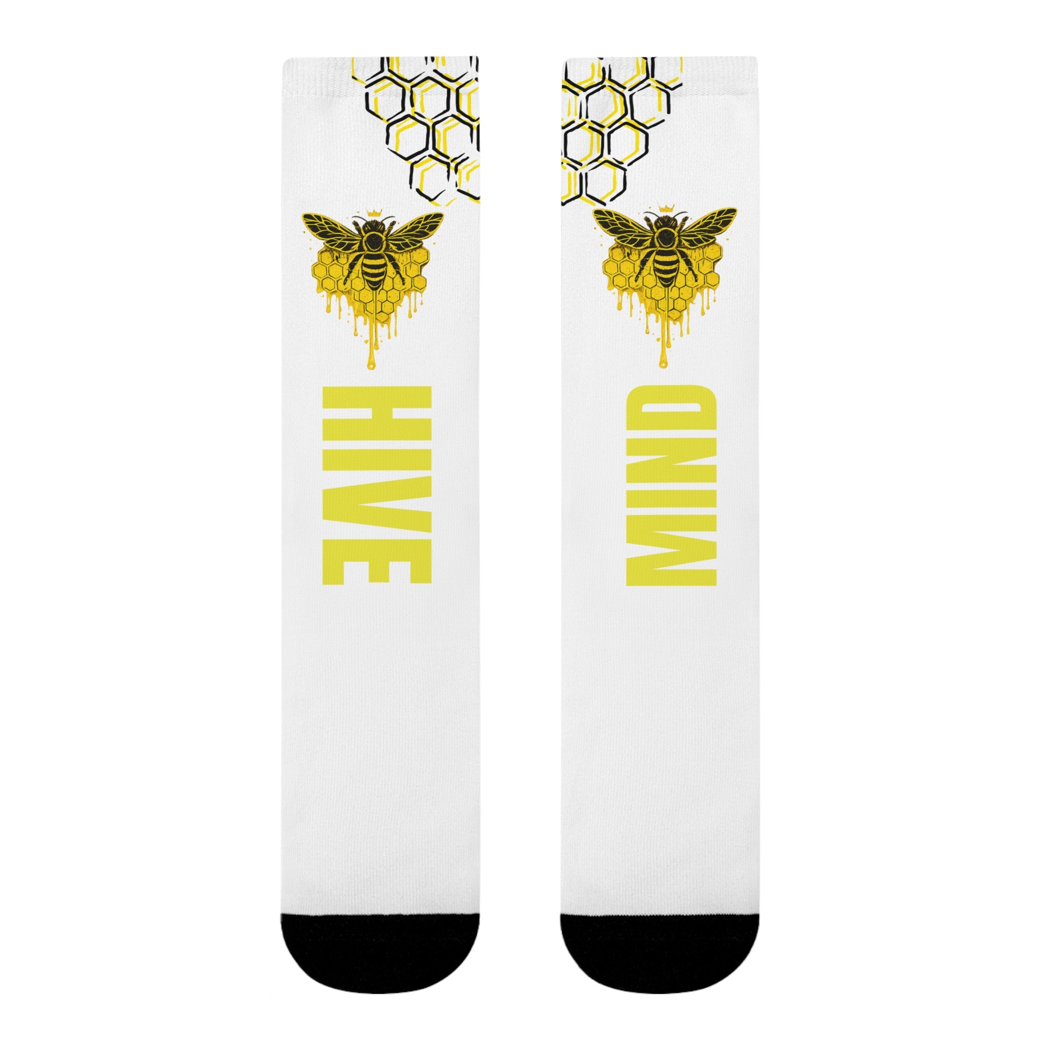 Genesis Code "Hive Mind" Sublimation Crew Socks — Bee & Honeycomb Graphic
