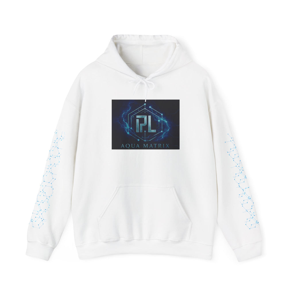 Aqua Matrix Logo Hoodie — Futuristic Tech Graphic Sweatshirt