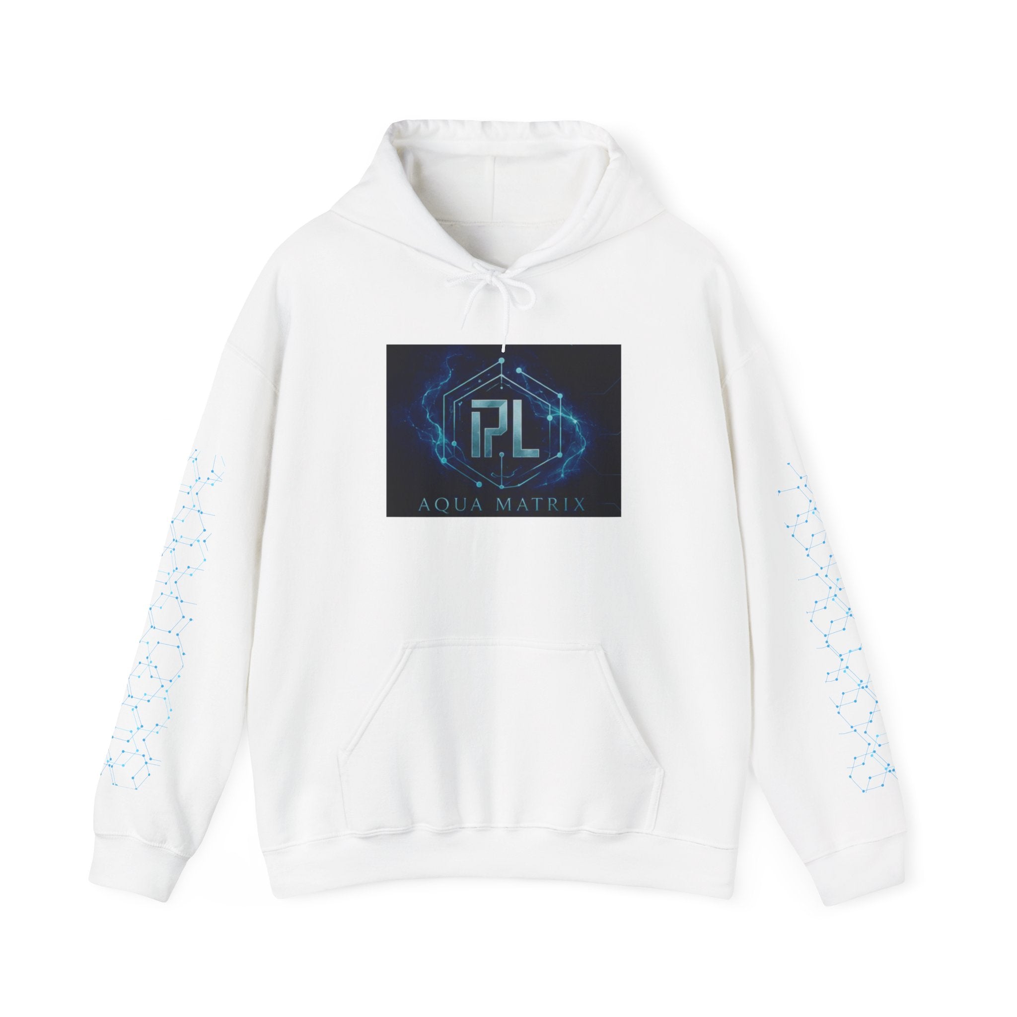 Aqua Matrix Logo Hoodie — Futuristic Tech Graphic Sweatshirt