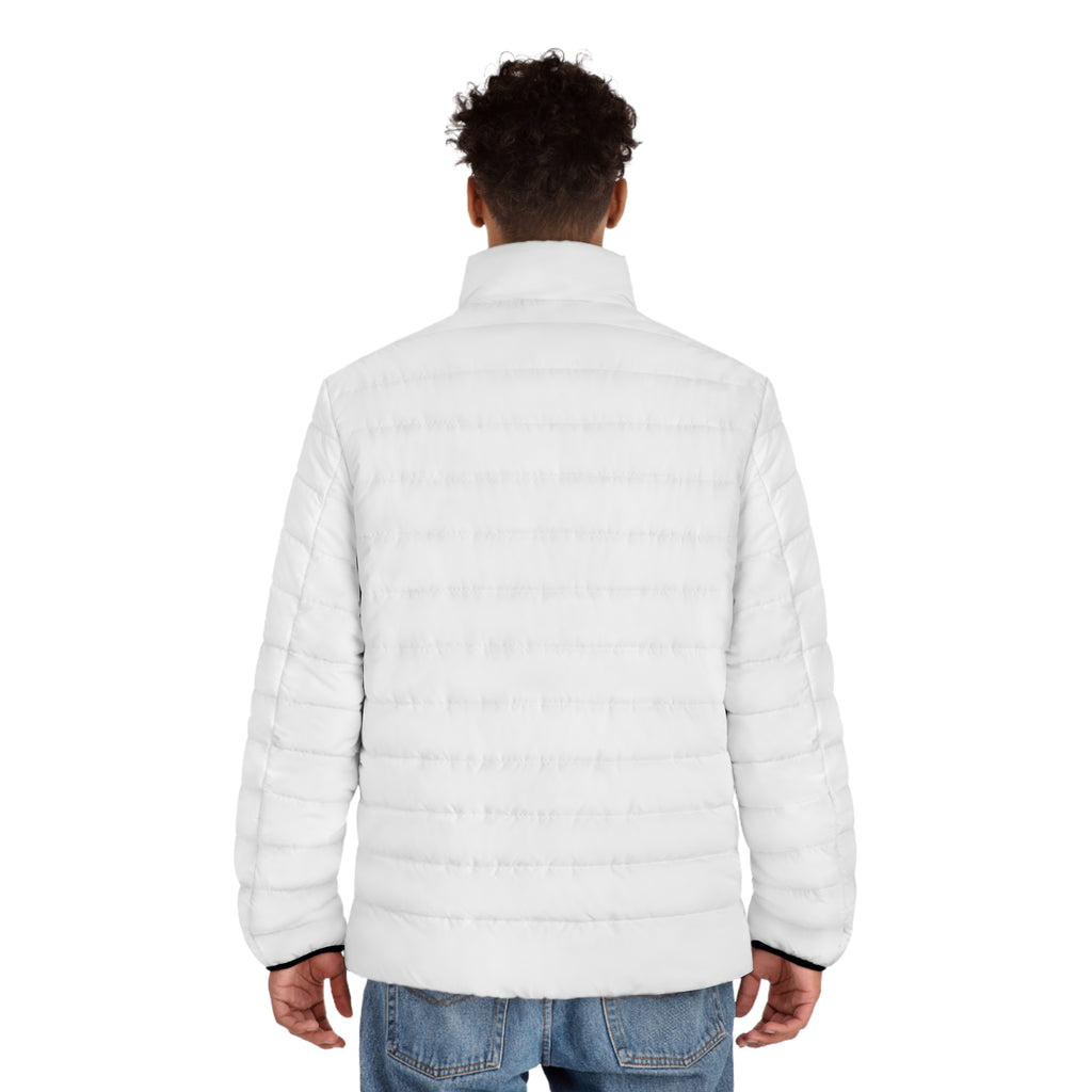 HALO ARMOR Puffer Jacket — White w/ Black Geometric Genesis Code Origin All Over Print