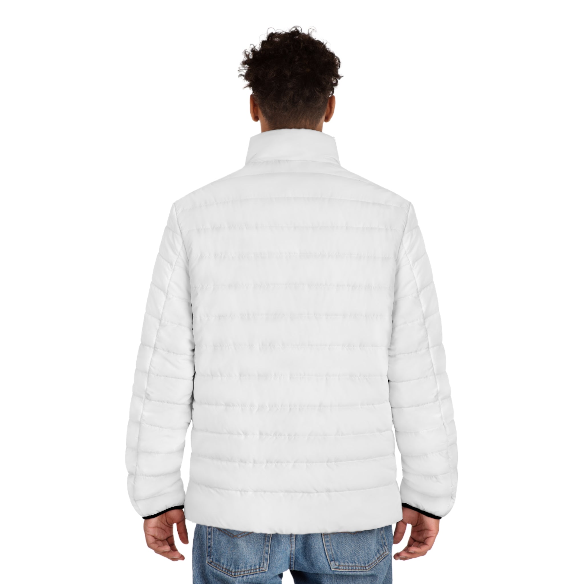 HALO ARMOR Puffer Jacket — White w/ Black Geometric Genesis Code Origin All Over Print