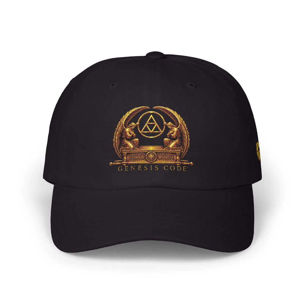 Embroidered Gold Genesis Code Crest Dad Cap — Classic White Baseball Hat