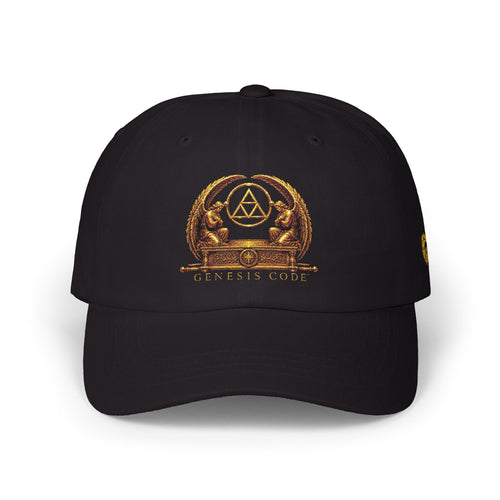 Embroidered Gold Genesis Code Crest Dad Cap — Classic White Baseball Hat