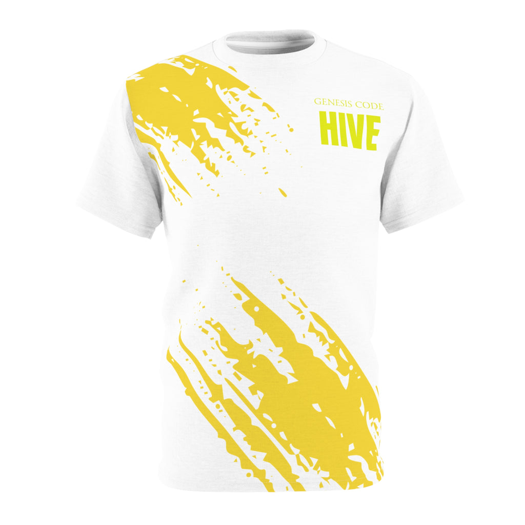 "HIVE" Brushstroke Tee — Yellow Abstract All-Over Print T-Shirt