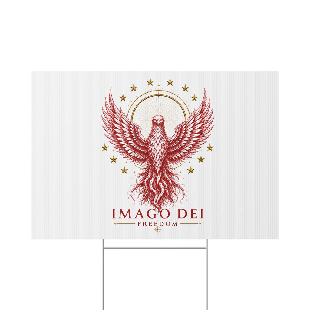 Imago Dei Freedom Lawn Sign — Red Phoenix Emblem Yard Decor