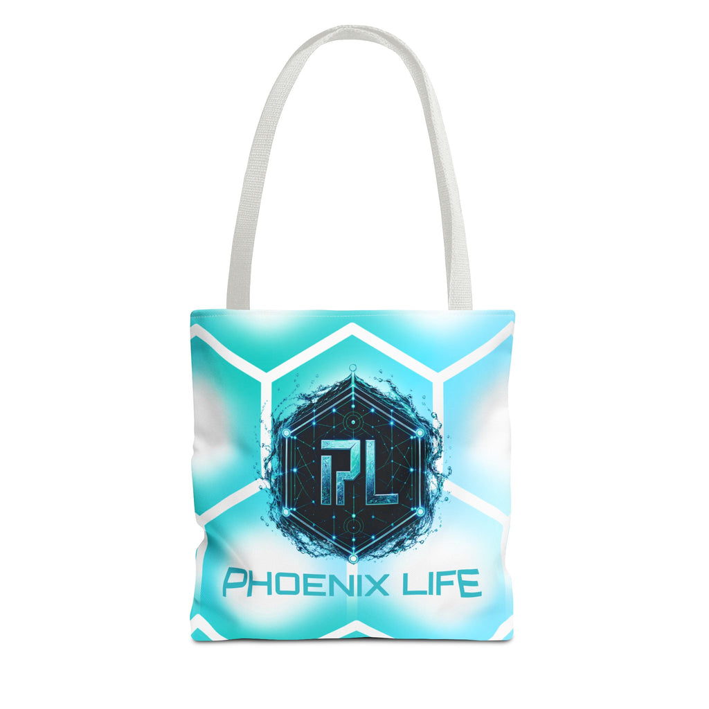 Phoenix Life "AQUA Matrix" Tote Bag - Blue Geometric All-Over Print