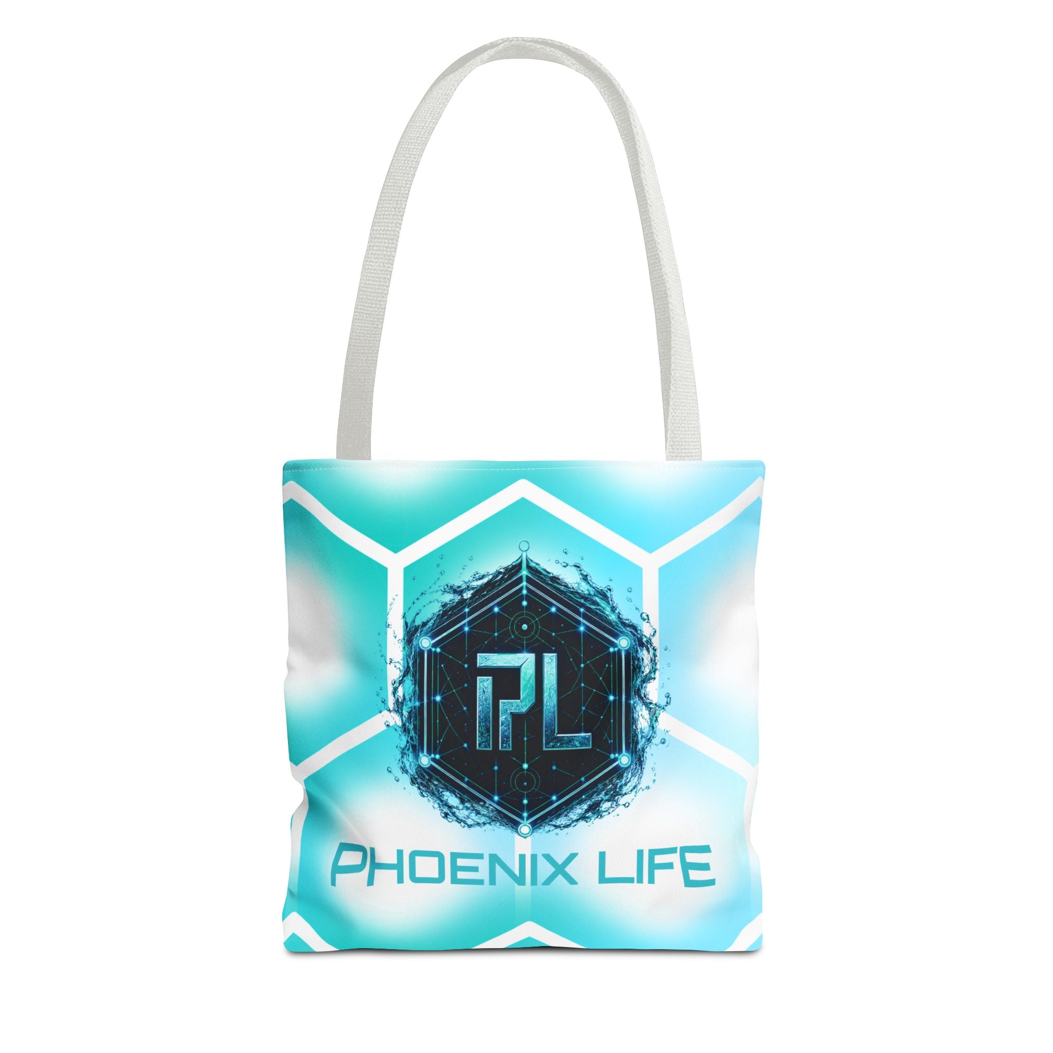 Phoenix Life "AQUA Matrix" Tote Bag - Blue Geometric All-Over Print