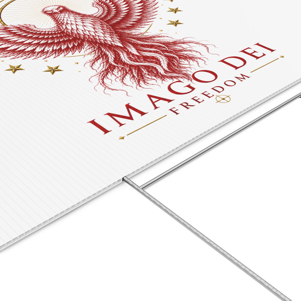 Imago Dei Freedom Lawn Sign — Red Phoenix Emblem Yard Decor