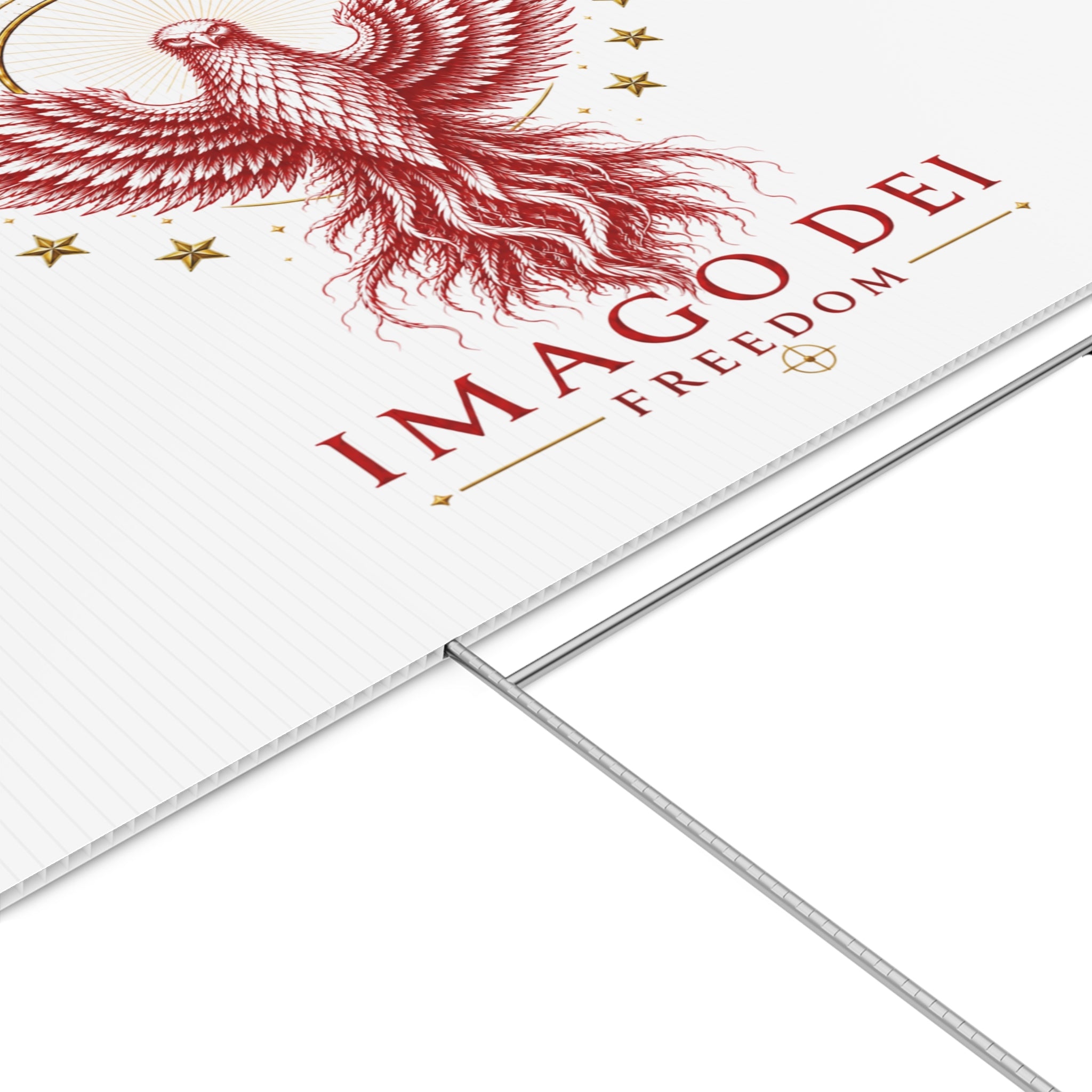 Imago Dei Freedom Lawn Sign — Red Phoenix Emblem Yard Decor