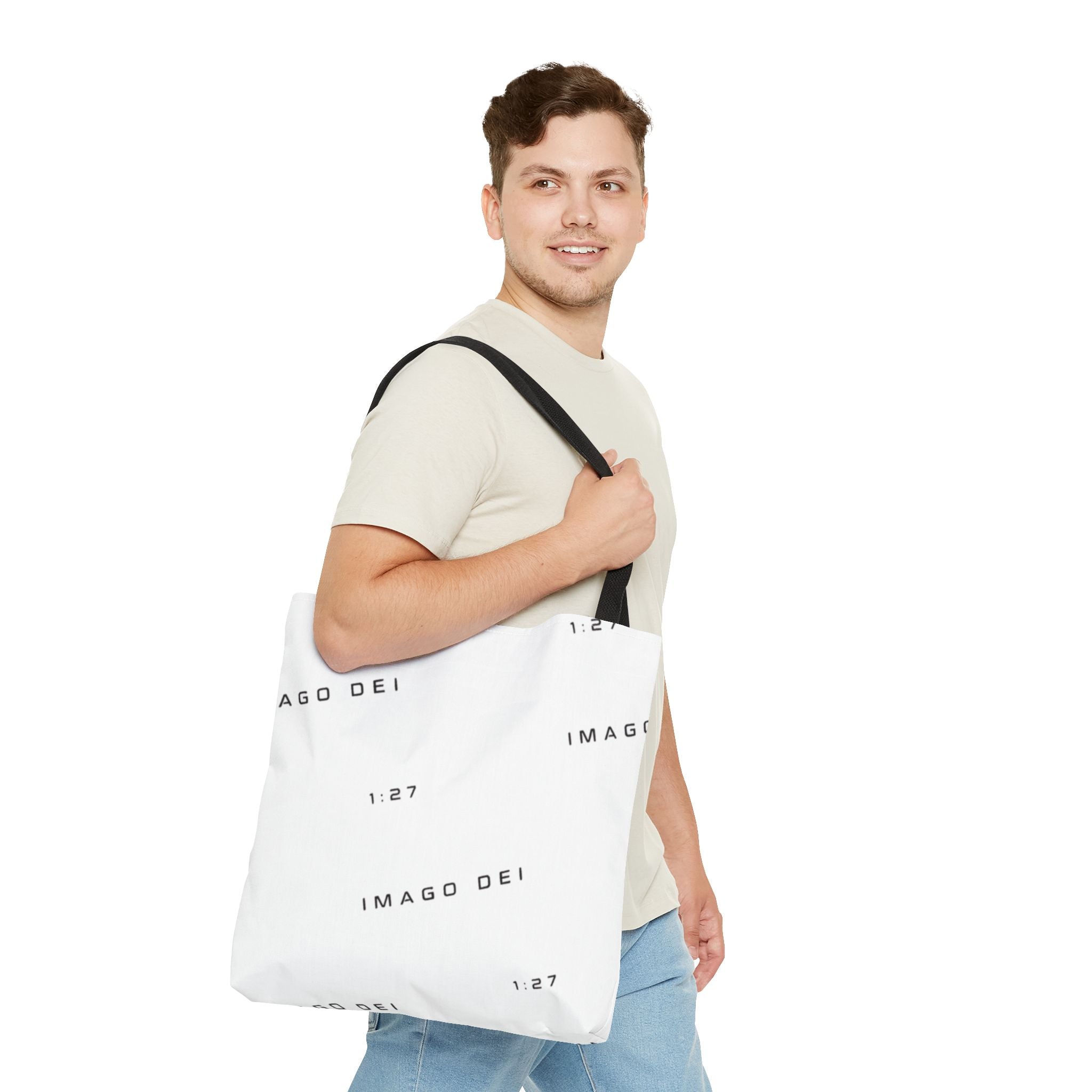 Imago Dei Accesories White Tote Bag — Minimalist Faith-Inspired Canvas Carryall