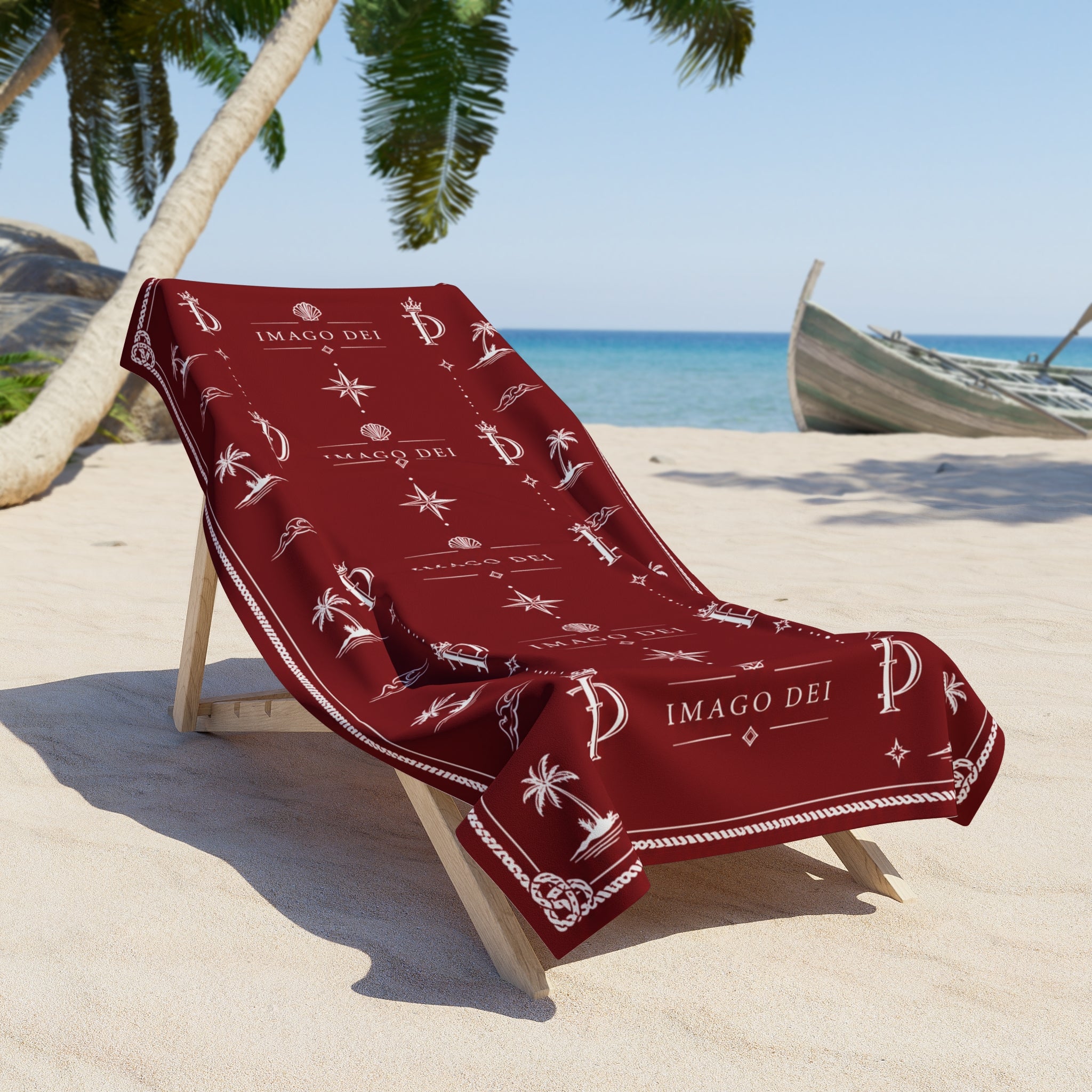Maroon Imago Dei Bandana Beach Towel — Palm & Sail Pattern