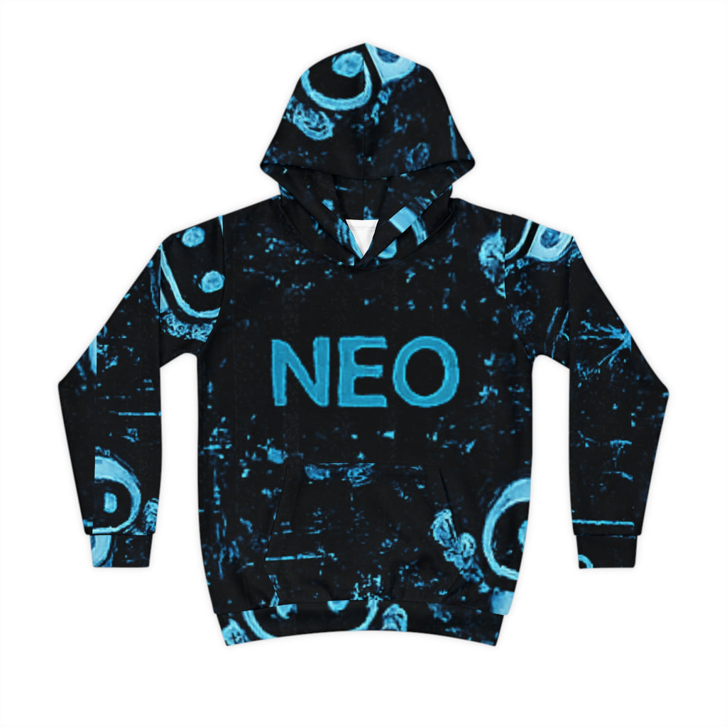 NEO Kids Hoodie — Blue Neon Robot All-Over Print Hoodie for Boys & Girls