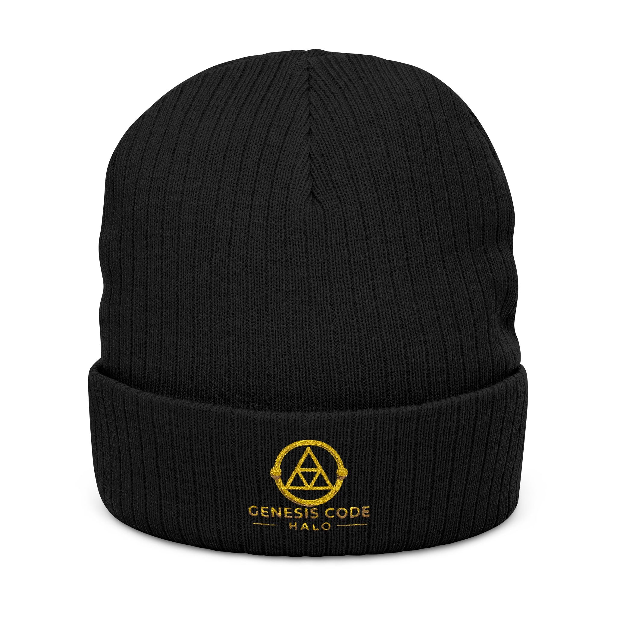 Genesis Code Embroidered Ribbed Knit Beanie — Cuffed Winter Hat