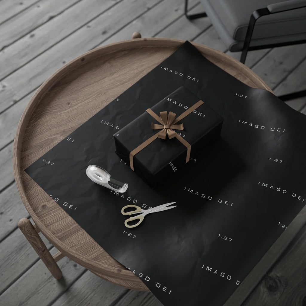 Black Minimalist Wrapping Paper — Subtle 'Image De!' Text Pattern for Gifts