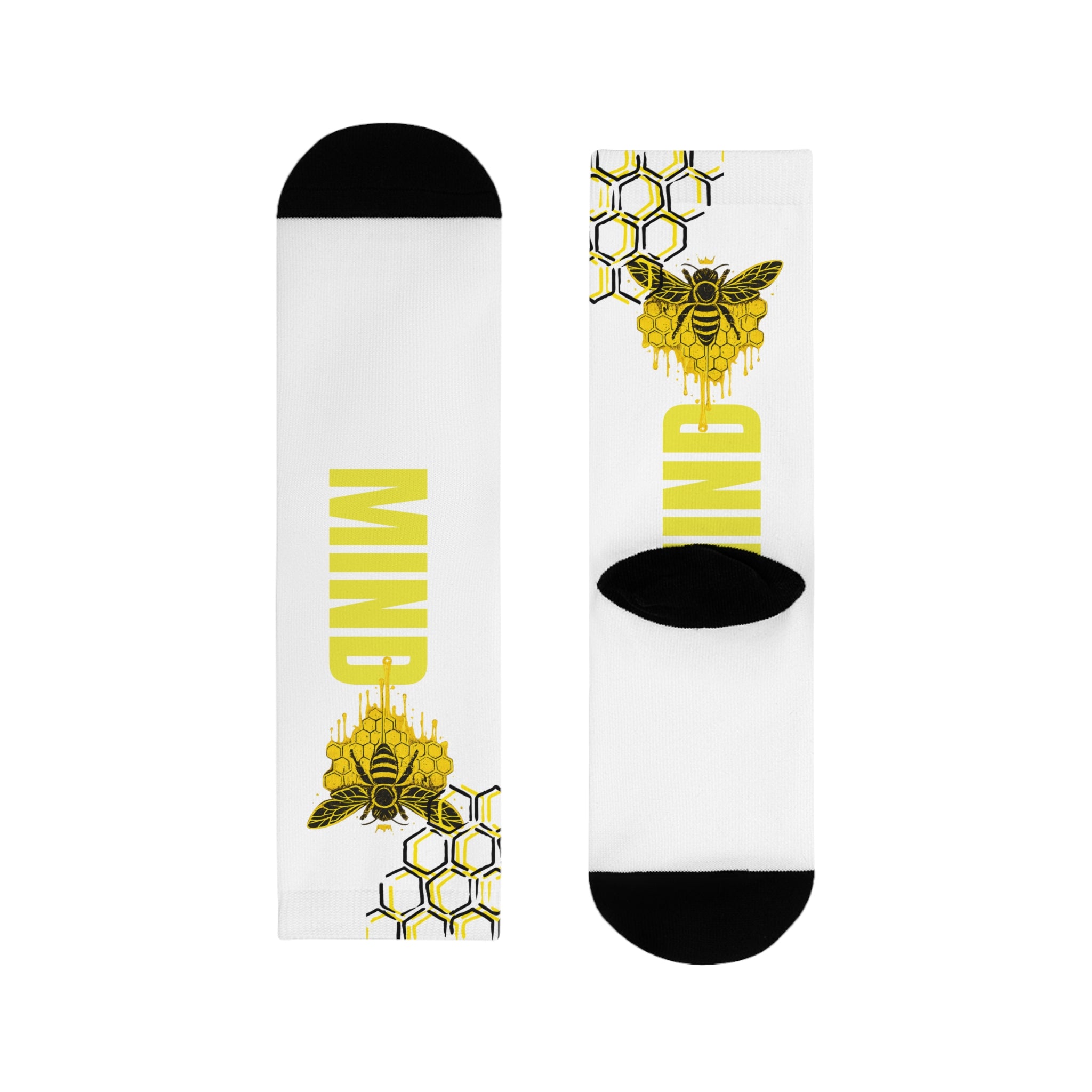 Genesis Code "Hive Mind" Sublimation Crew Socks — Bee & Honeycomb Graphic