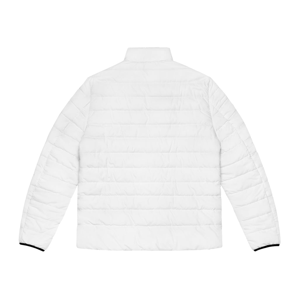 HALO ARMOR Puffer Jacket — White w/ Black Geometric Genesis Code Origin All Over Print
