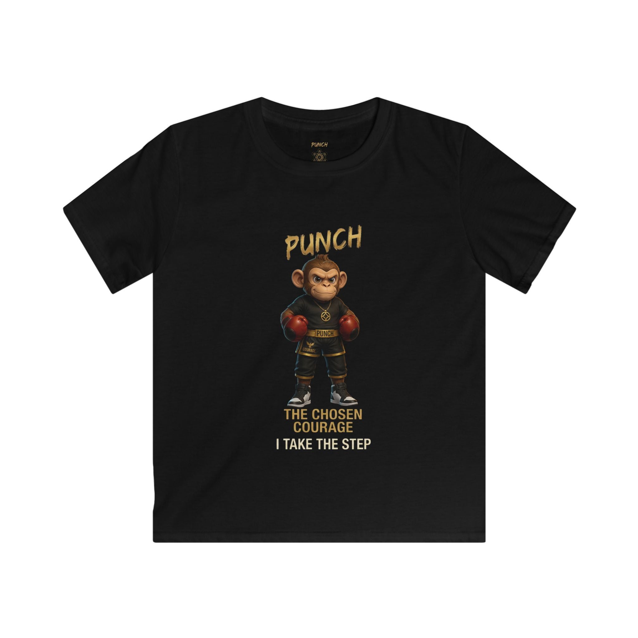 Kids Tee — 'Punch' Boxing Monkey Graphic, "The Chosen Courage" Motivational Shirt