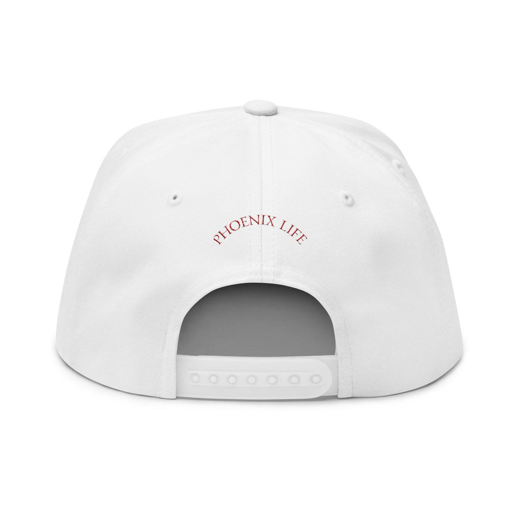 Embroidered Phoenix Life Genesis Code Flat Bill Cap — Red Origin Symbol Snapback