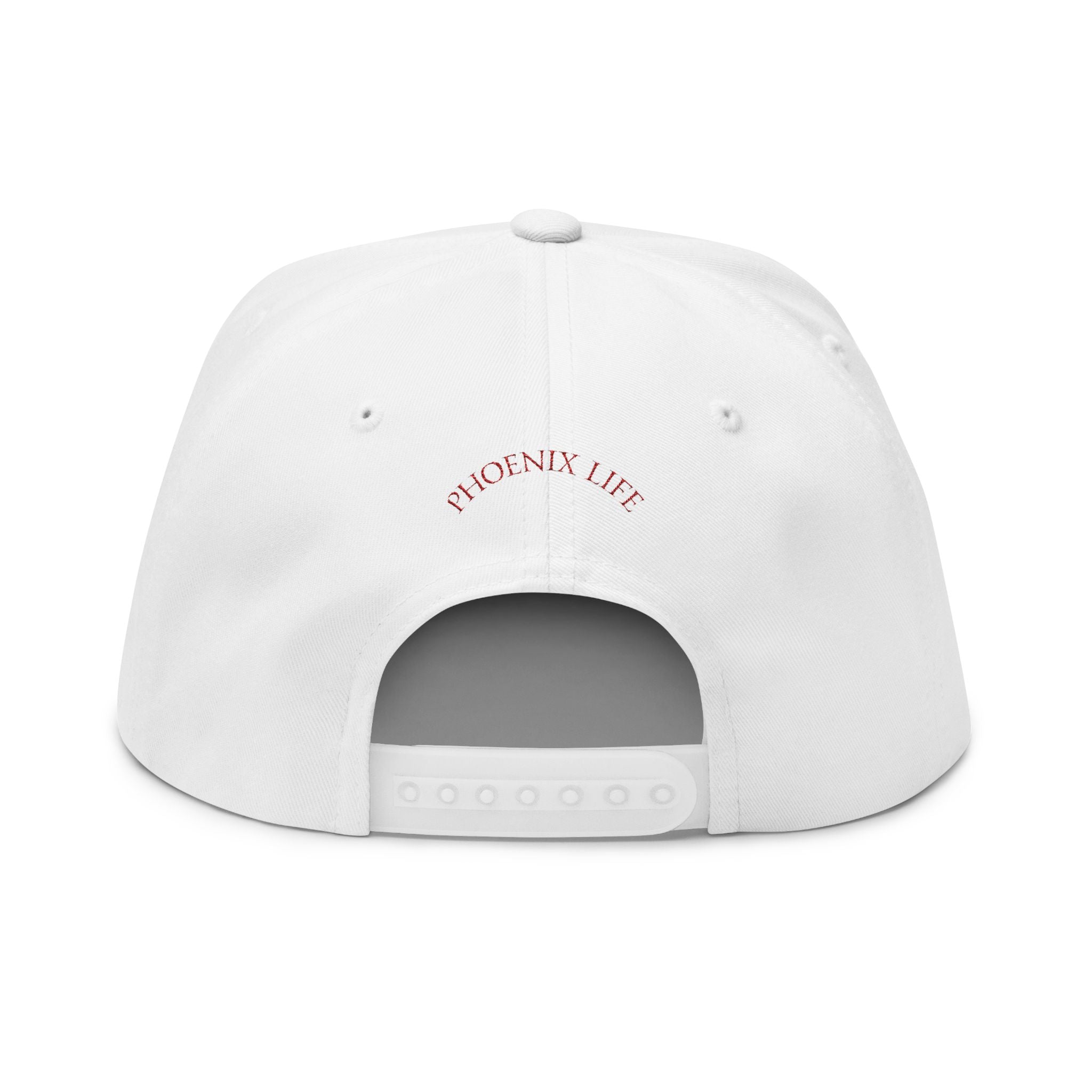Embroidered Phoenix Life Genesis Code Flat Bill Cap — Red Origin Symbol Snapback