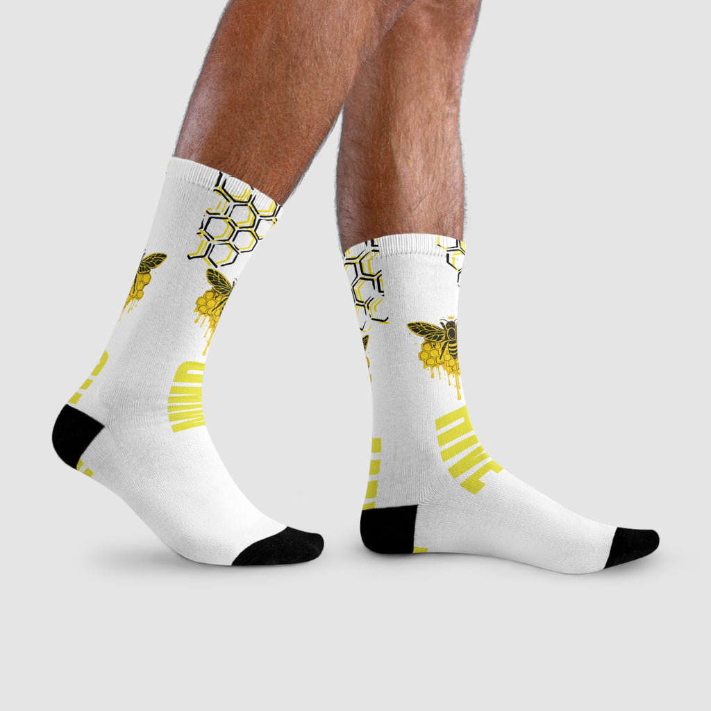Genesis Code "Hive Mind" Sublimation Crew Socks — Bee & Honeycomb Graphic