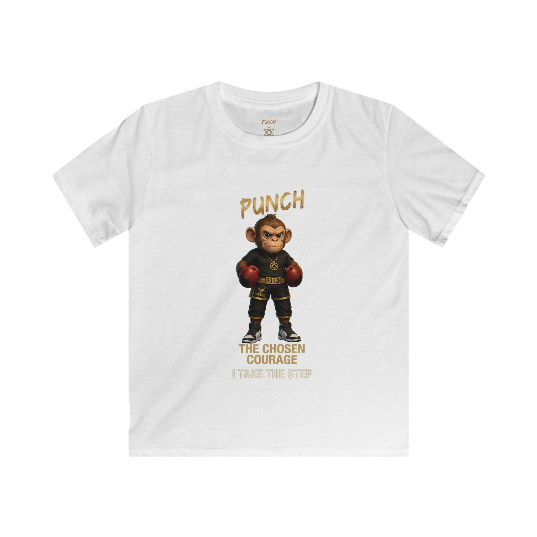 Kids Tee — 'Punch' Boxing Monkey Graphic, "The Chosen Courage" Motivational Shirt