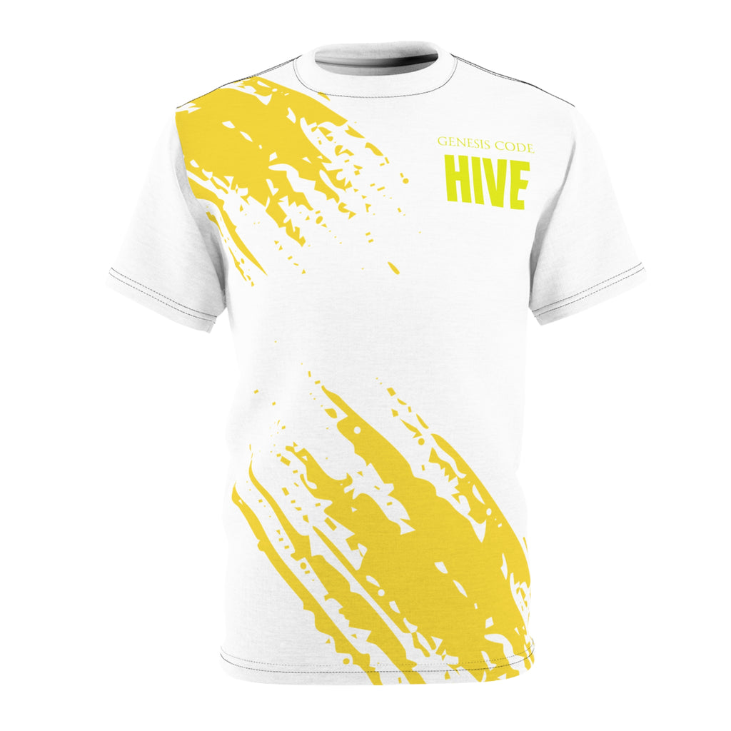 "HIVE" Brushstroke Tee — Yellow Abstract All-Over Print T-Shirt