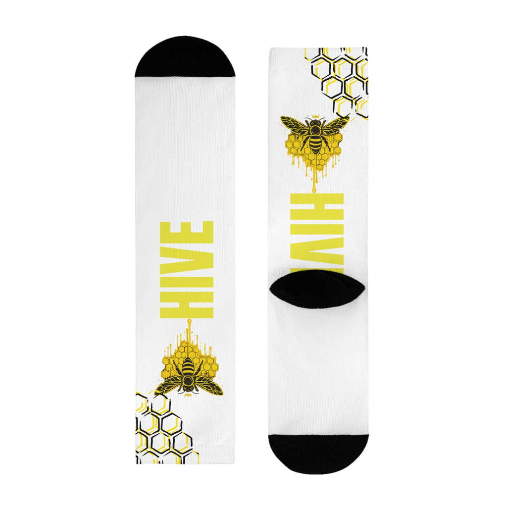 Genesis Code "Hive Mind" Sublimation Crew Socks — Bee & Honeycomb Graphic