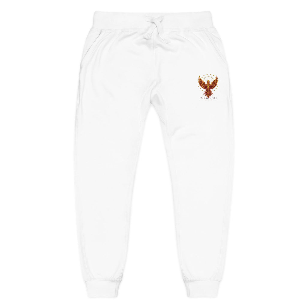 Embroidered IMAGO DEI Fleece Sweatpants — Cozy White (RED) Joggers (Freedom Collection)