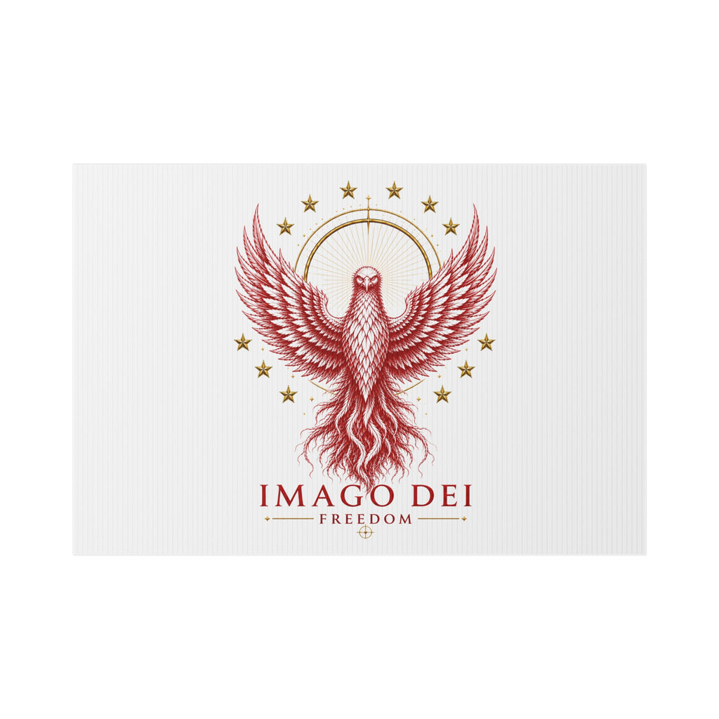 Imago Dei Freedom Lawn Sign — Red Phoenix Emblem Yard Decor
