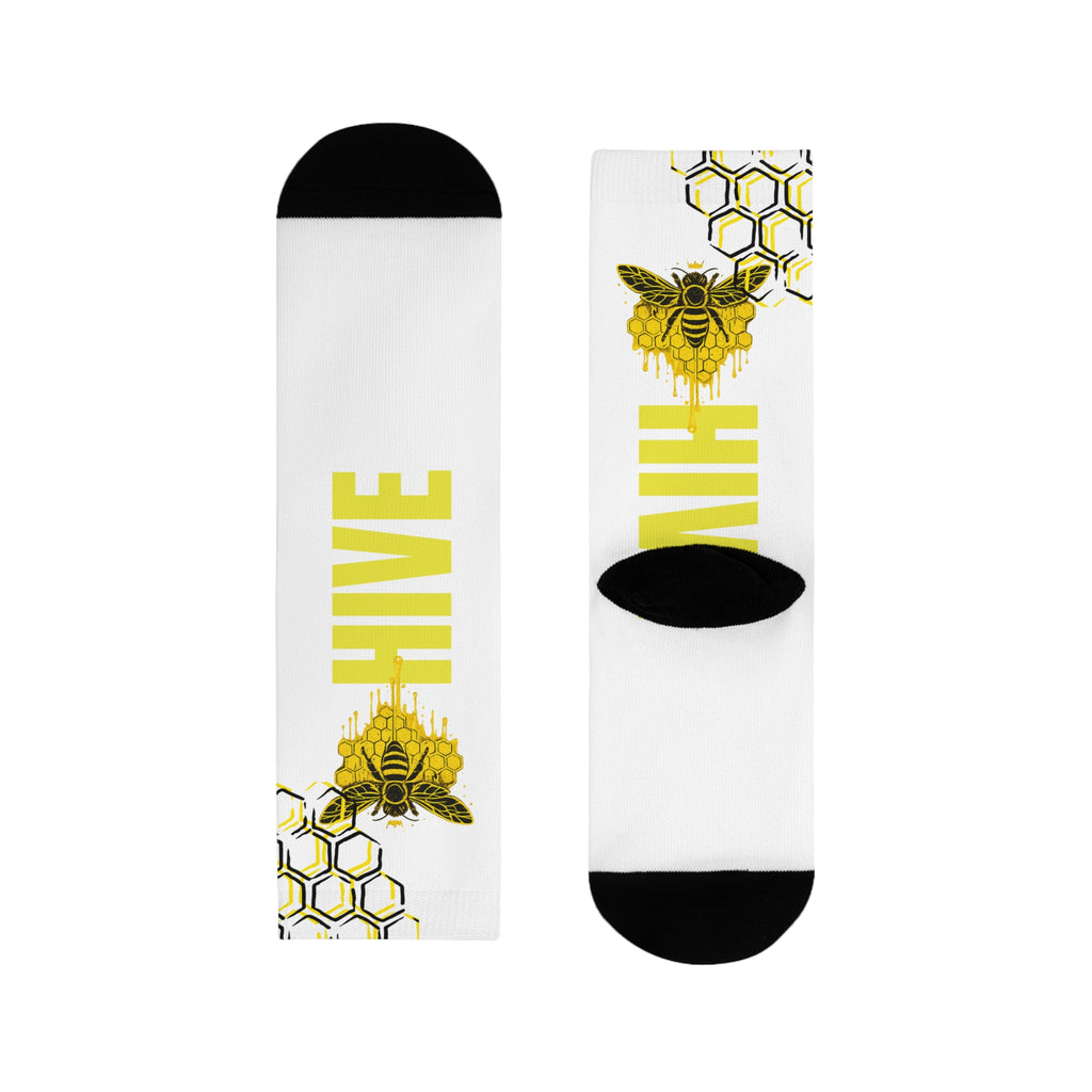 Genesis Code "Hive Mind" Sublimation Crew Socks — Bee & Honeycomb Graphic