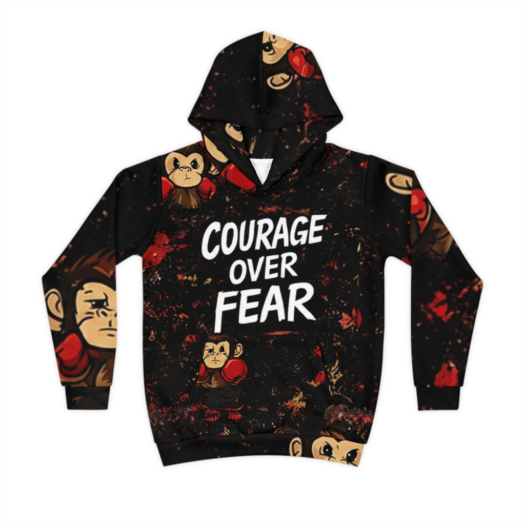 'Punch Monkey' Kids' Hoodie — 'Courage Over Fear' All-Over Print