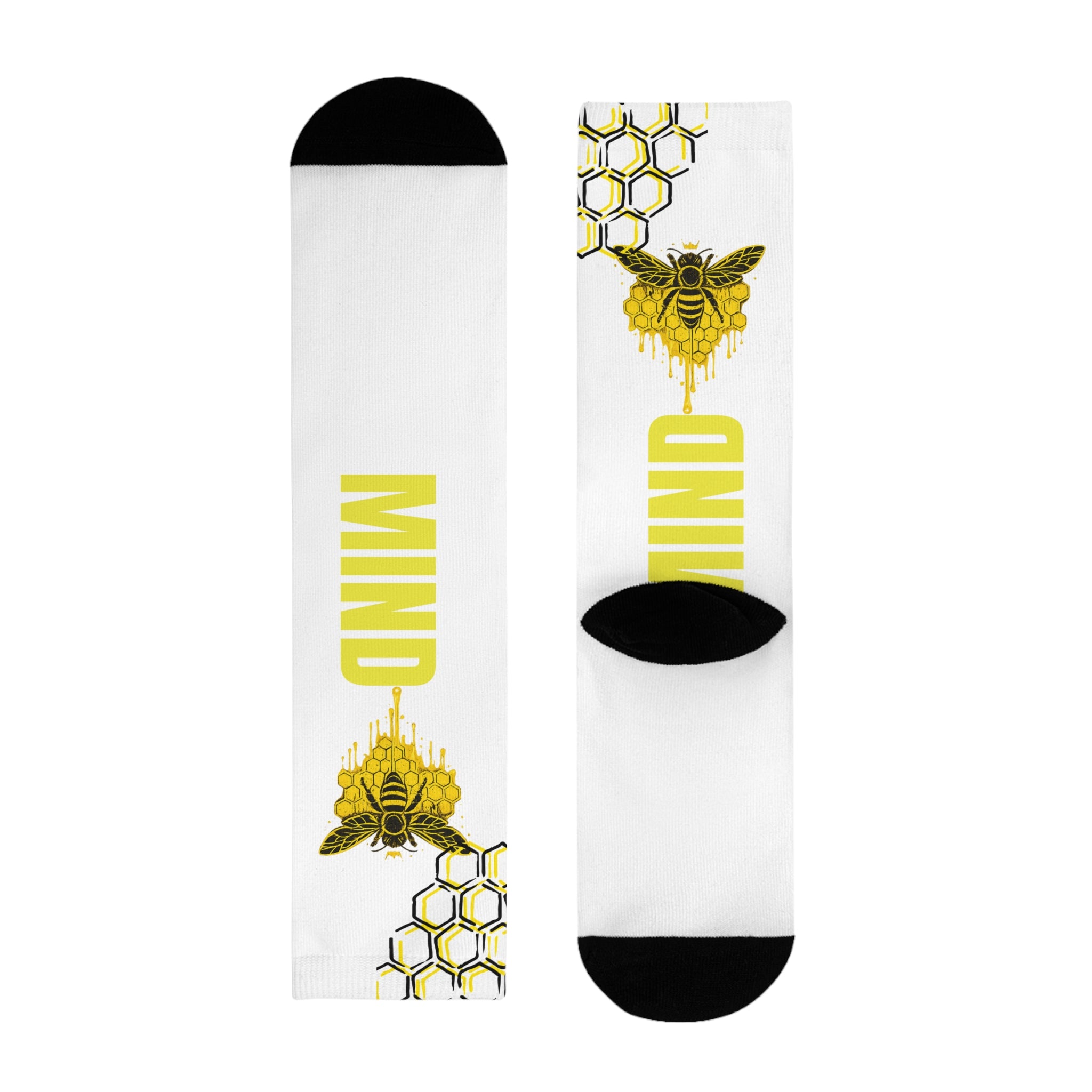 Genesis Code "Hive Mind" Sublimation Crew Socks — Bee & Honeycomb Graphic