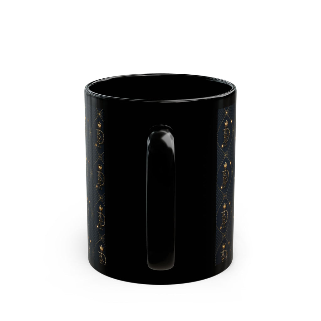 IMAGO DEI Black Mug — Elegant Gold Crest Pattern Coffee Cup