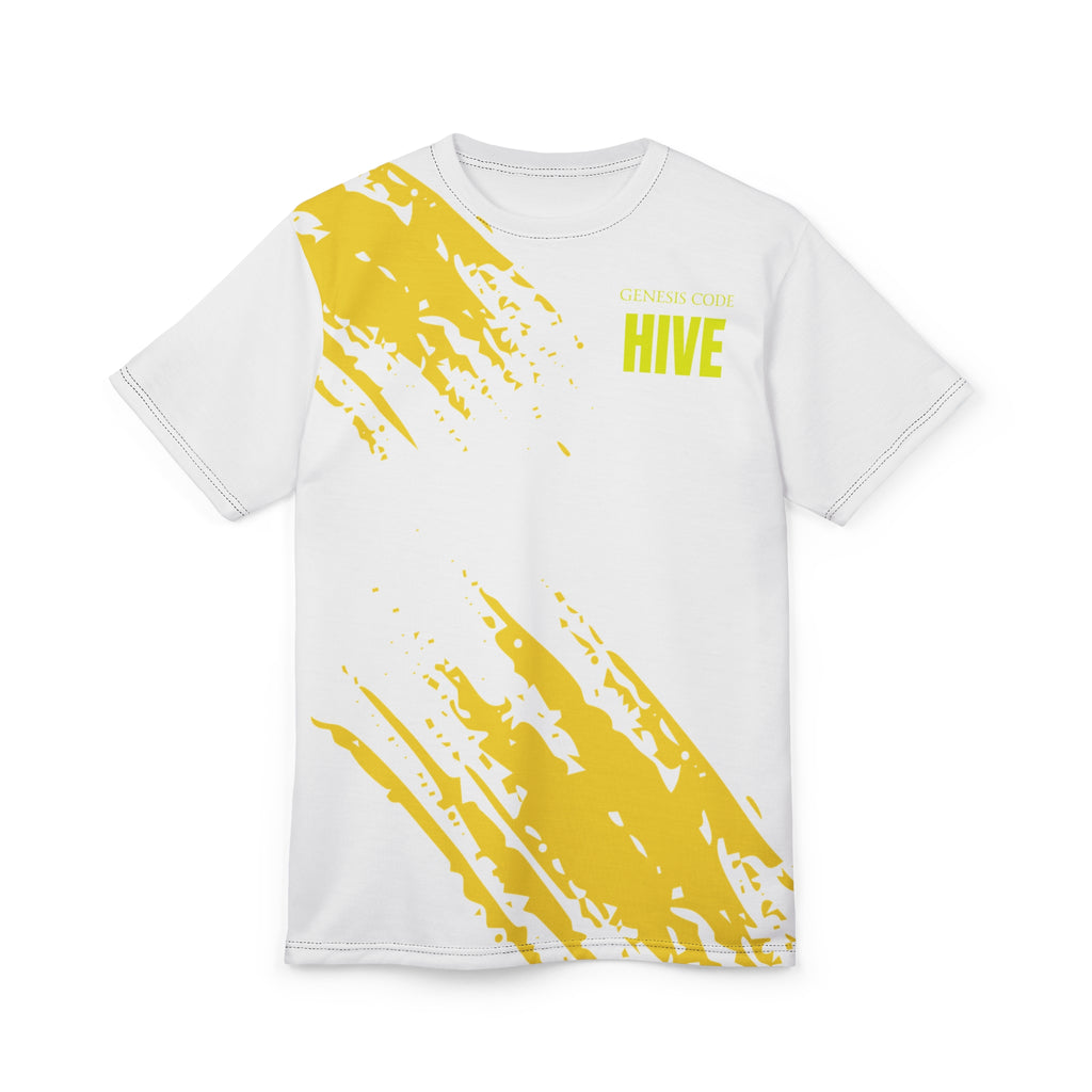 "HIVE" Brushstroke Tee — Yellow Abstract All-Over Print T-Shirt