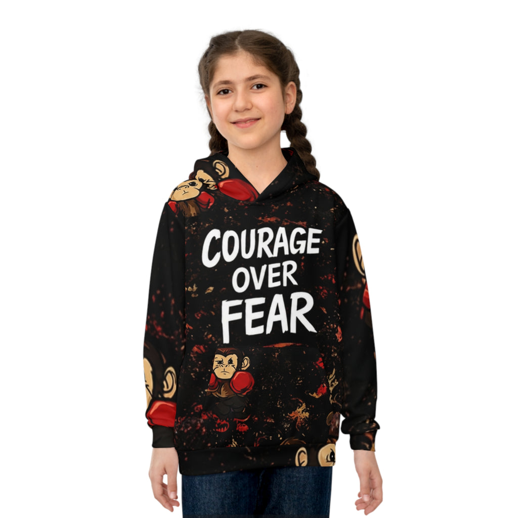 'Punch Monkey' Kids' Hoodie — 'Courage Over Fear' All-Over Print
