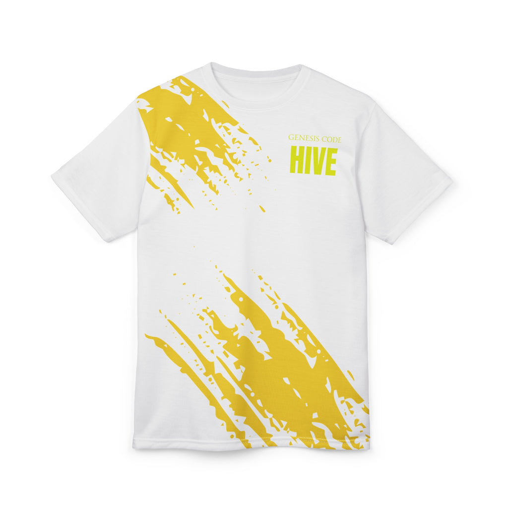 "HIVE" Brushstroke Tee — Yellow Abstract All-Over Print T-Shirt