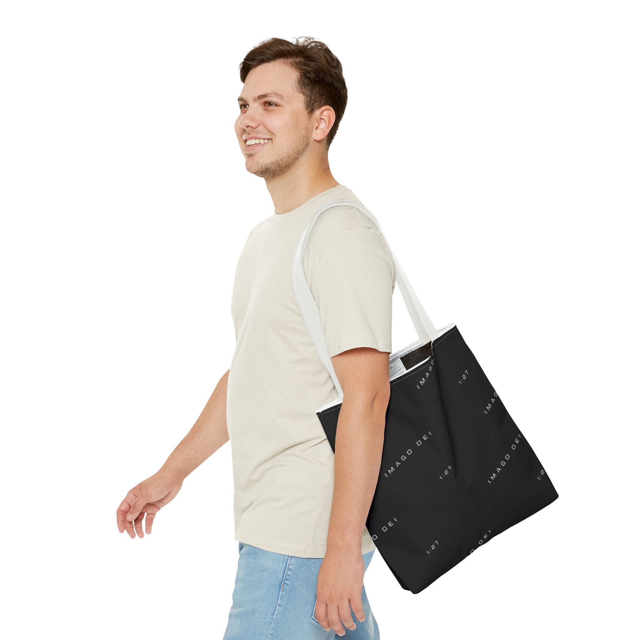 IMAGO DEI Black Tote Bag -Minimalist Faith-Inspired Canvas Carryall (Freedom Collection)