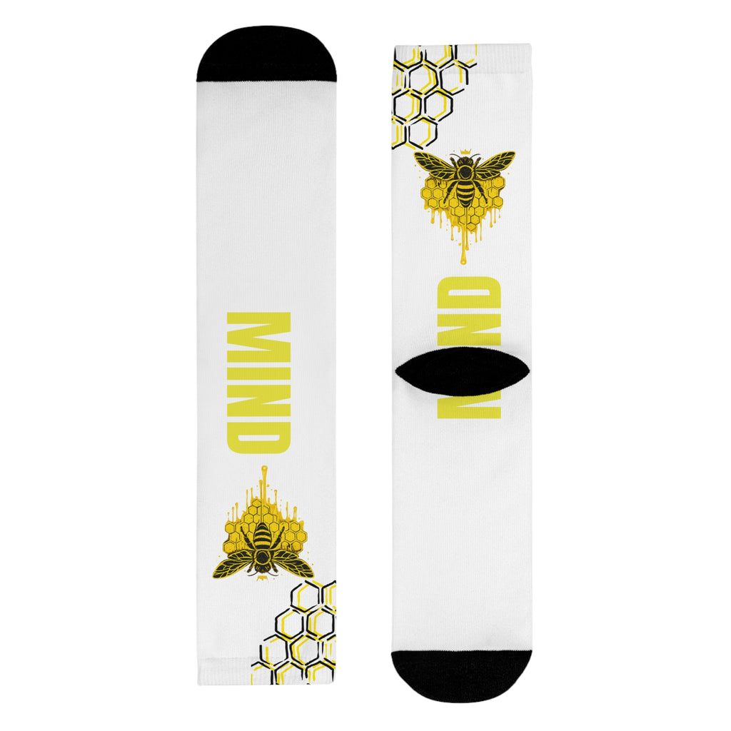 Genesis Code "Hive Mind" Sublimation Crew Socks — Bee & Honeycomb Graphic