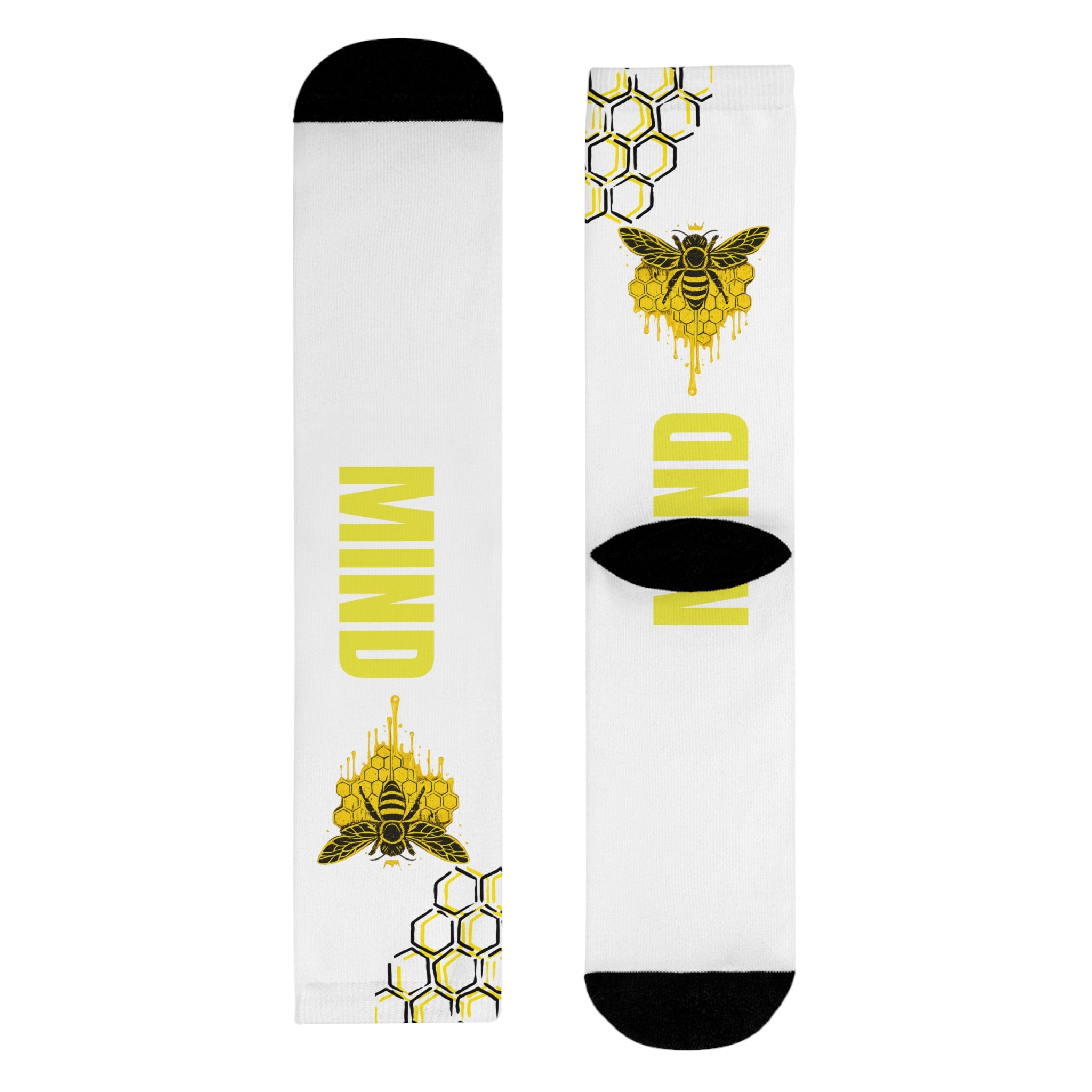 Genesis Code "Hive Mind" Sublimation Crew Socks — Bee & Honeycomb Graphic