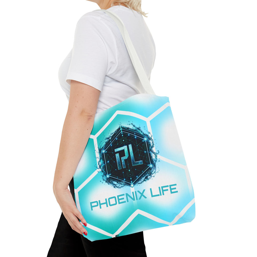 Phoenix Life "AQUA Matrix" Tote Bag - Blue Geometric All-Over Print