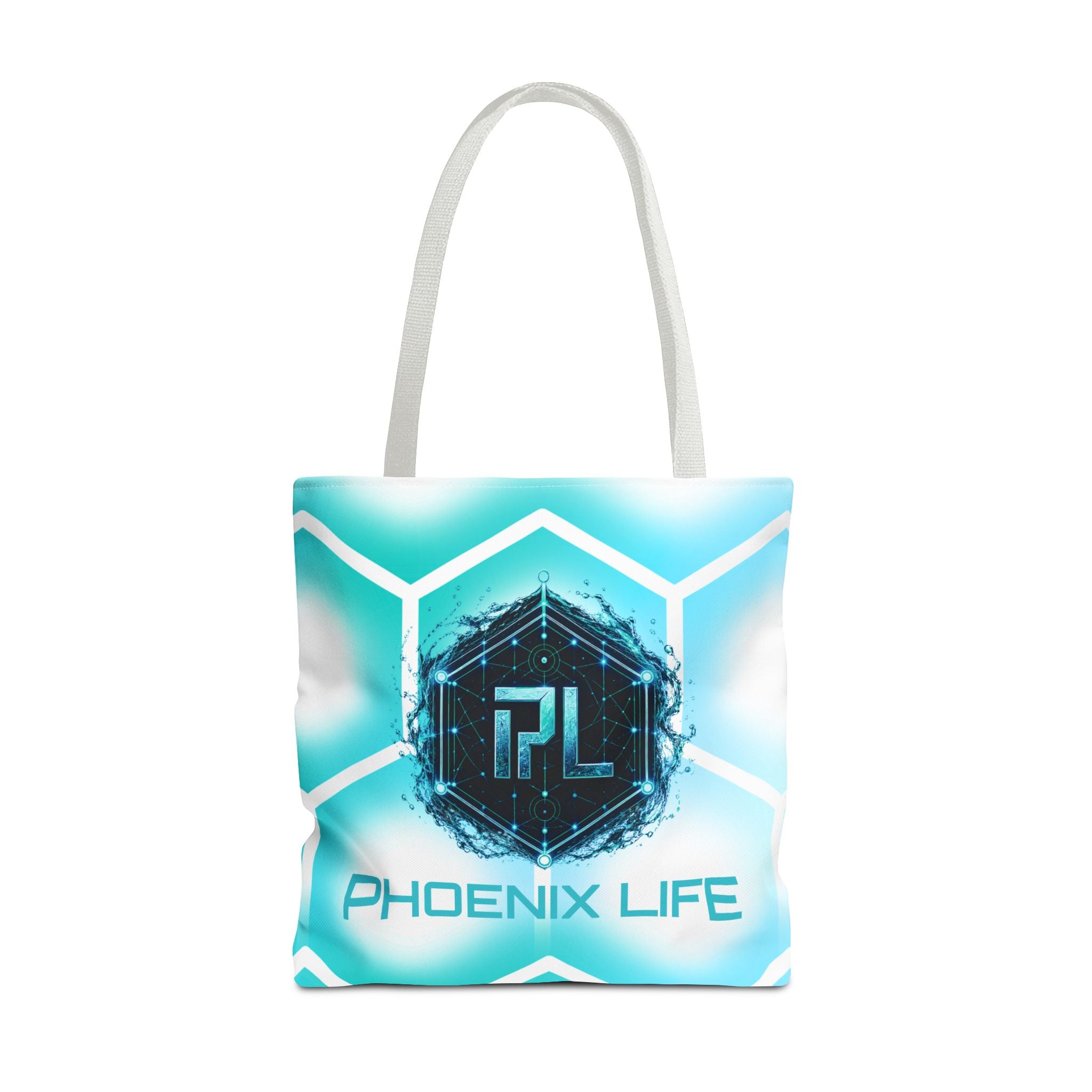 Phoenix Life "AQUA Matrix" Tote Bag - Blue Geometric All-Over Print