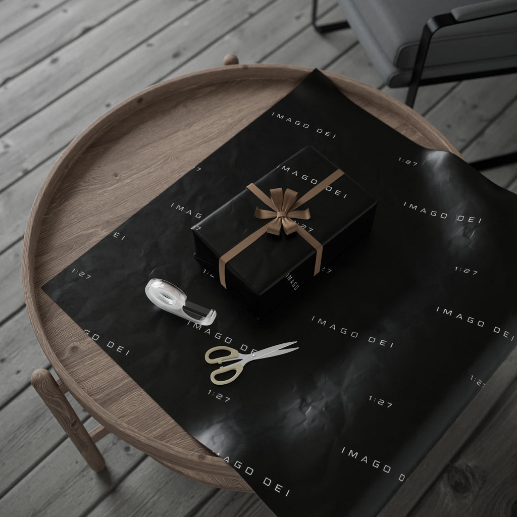Black Minimalist Wrapping Paper — Subtle 'Image De!' Text Pattern for Gifts
