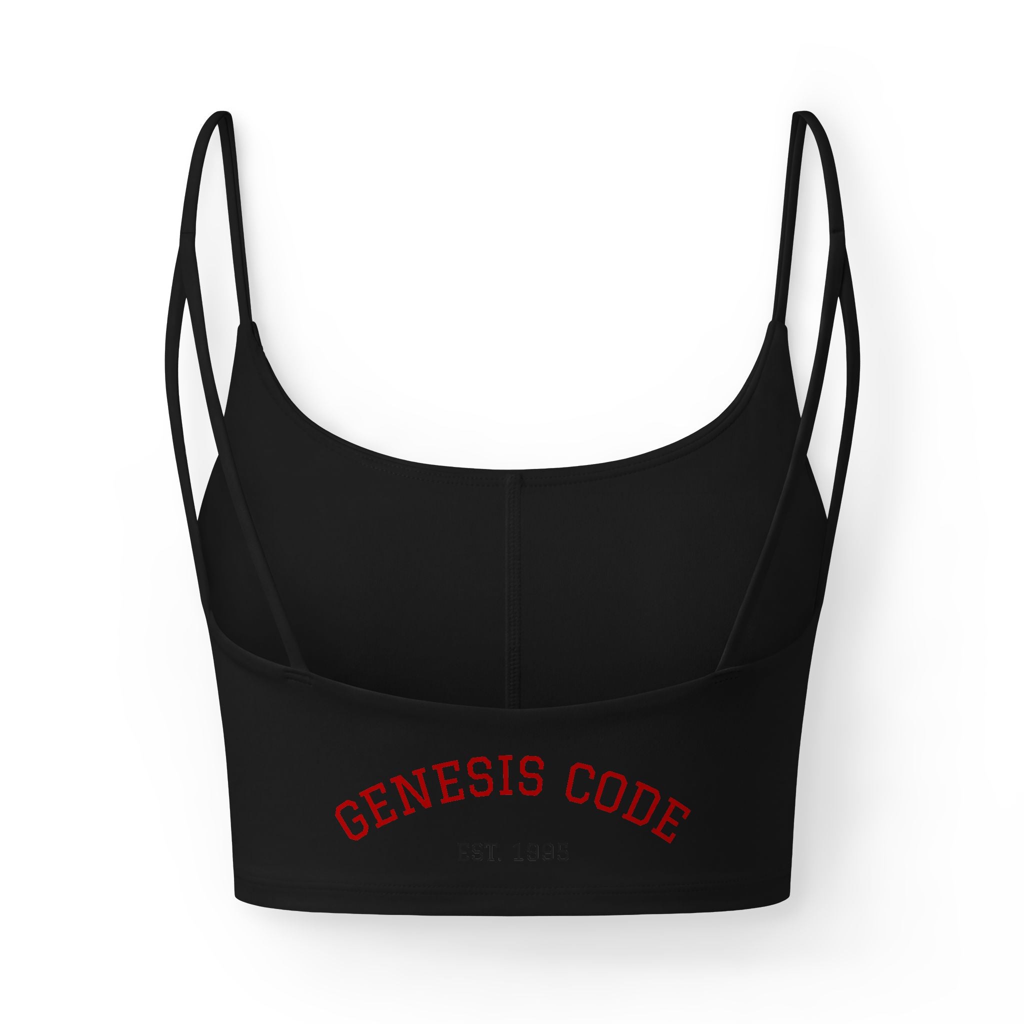 Luxe Women's Bra — Red Origin GENESIS CODE' Back Text