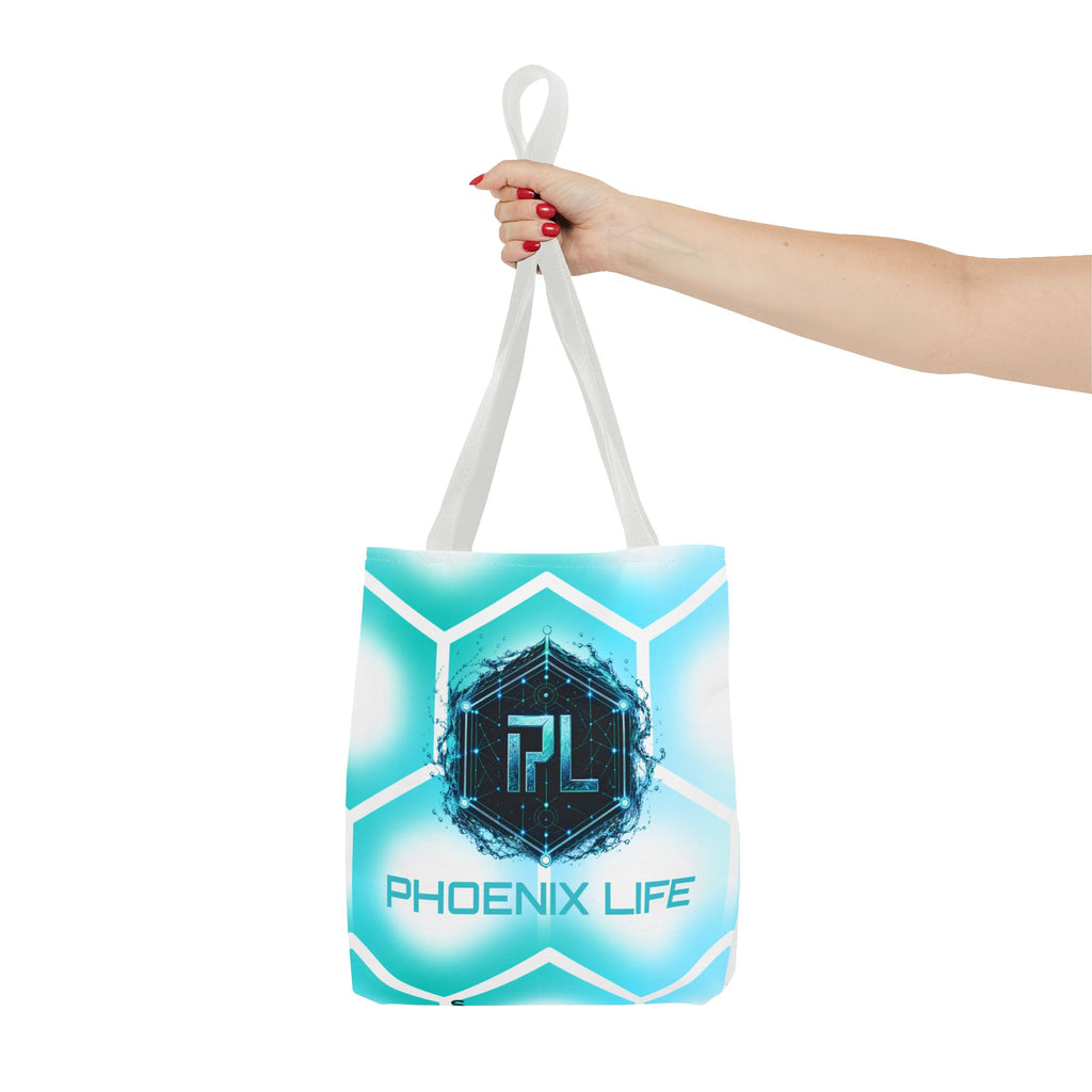 Phoenix Life "AQUA Matrix" Tote Bag - Blue Geometric All-Over Print
