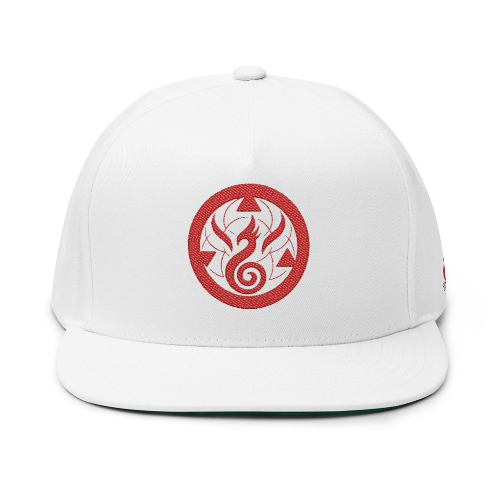 Embroidered Phoenix Life Genesis Code Flat Bill Cap — Red Origin Symbol Snapback