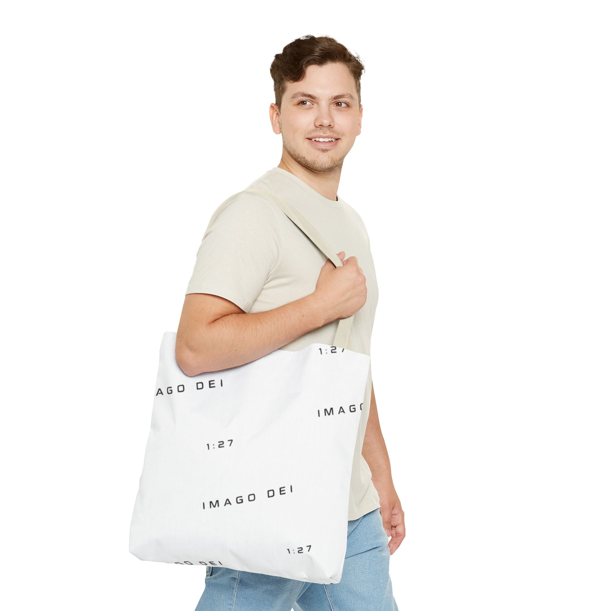 Imago Dei Accesories White Tote Bag — Minimalist Faith-Inspired Canvas Carryall